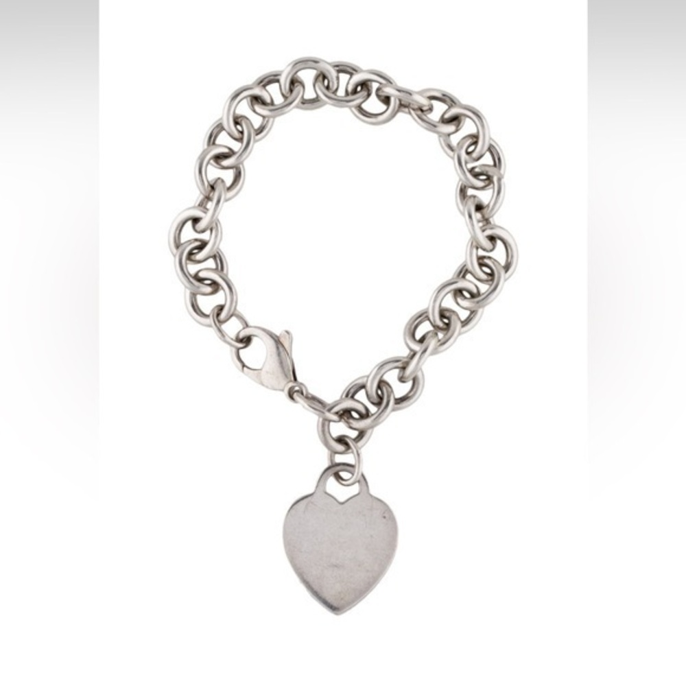 Signed TIFFANY & Co. Heart Logo Tag Round Link Bracelet 34g Sz7.5 #457